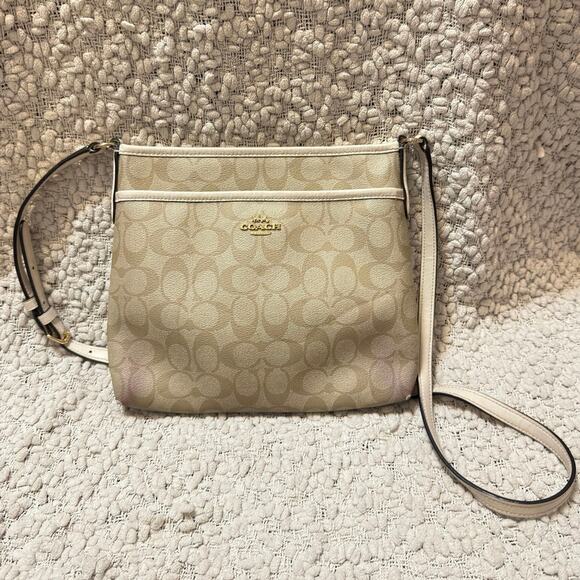 Coach Crossbody Bag File Bag Signature Beige F29210 PVC - Picture 1 of 8